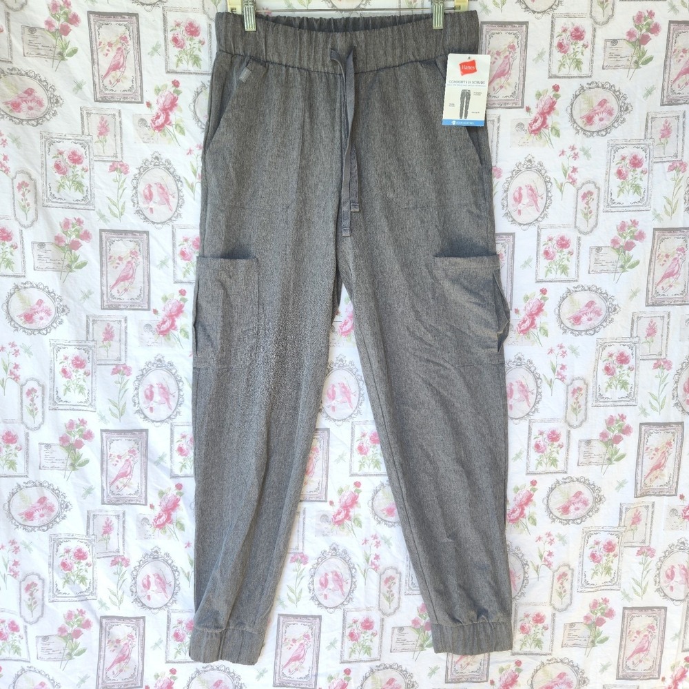 NWT Hanes Comfort Fit Women S Jogger Pants Gray Cargo Scrub Athleisure Stretch
